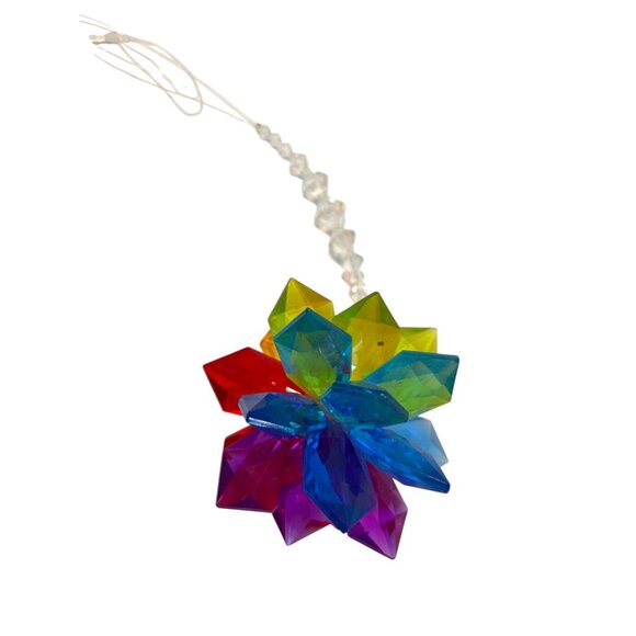 Ganz Rainbow Acrylic Starburst Suncatcher Hanging Prism Ornament With Beaded Str - Picture 3 of 7